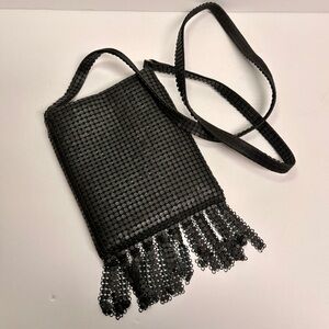 Marlo Black Metal Crossbody Purse with Fringe